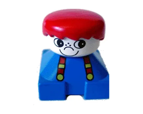 Duplo 2 x 2 x 2 Figure Brick, Blue Base with Suspenders, White Head with Freckles on Nose, Red Male Hair Image