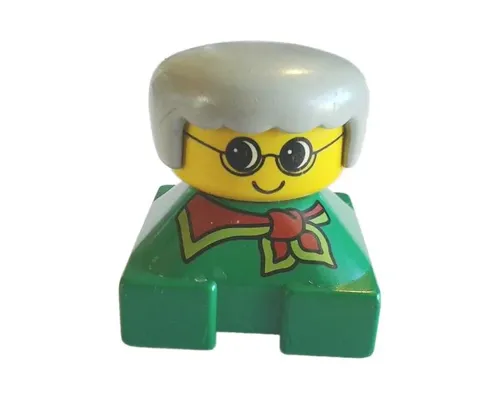 Duplo 2 x 2 x 2 Figure Brick, Grandmother, Green Base, Gray Hair, Yellow Face Image