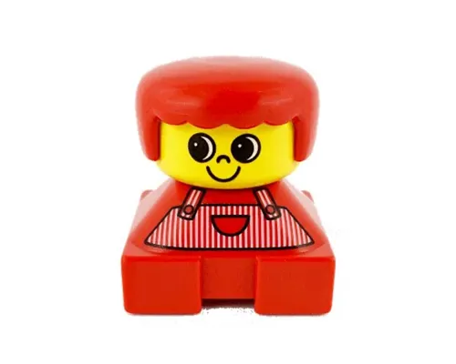 Duplo 2 x 2 x 2 Figure Brick, Red Base with Red Stripe Overalls, Red Hair, Large Eyes Image