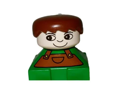 Duplo 2 x 2 x 2 Figure Brick, Green Base with Overalls, Brown Hair, White Head Image