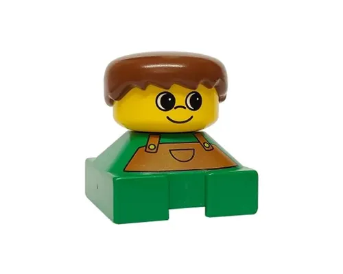 Duplo 2 x 2 x 2 Figure Brick, Green Base with Overalls, Brown Hair, Yellow Head Image