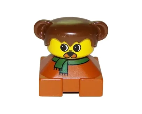 Duplo 2 x 2 x 2 Figure Brick, Dog, Dark Orange Base with Green Scarf, Brown Hair with Ears, Yellow Dog Face Image