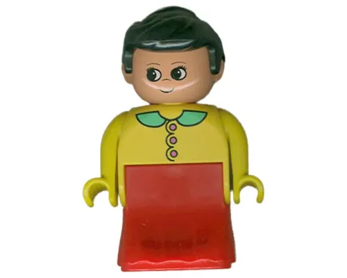 Duplo Figure, Female Lady, Red Dress, Yellow Top and Green Collar Image