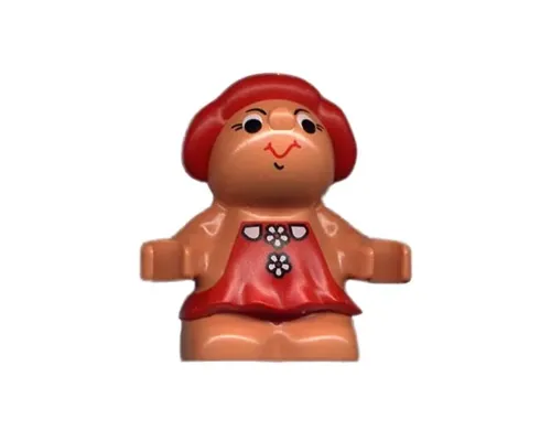 Duplo Figure Little Forest Friends, Female, Red Dress with Two White Flowers Down (Lolly Strawberry) Image