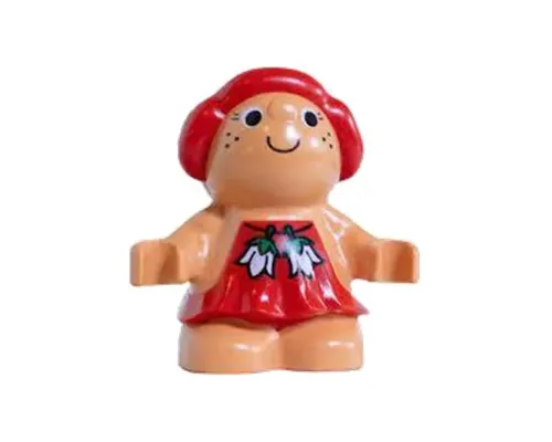 Duplo Figure Little Forest Friends, Female, Red Hair, Red Dress with Two White Flowers Across (Sugar Strawberry) Image