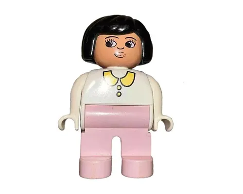 Duplo Figure, Female, Pink Legs, White Blouse, Black Hair Image