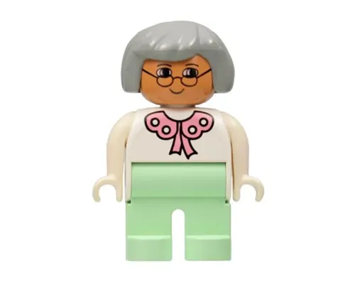 Duplo Figure, Female, Light Green Legs, White Blouse, Gray Hair, Glasses Image