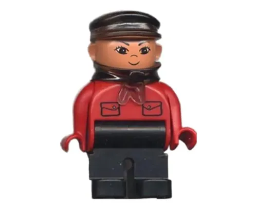 Duplo Figure, Male, Black Legs, Red Top with Pockets (Intelli-Train Red Conductor) Image