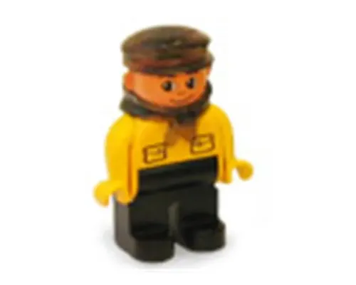 Duplo Figure, Male, Black Legs, Yellow Top with Pockets (Intelli-Train Yellow Conductor) Image