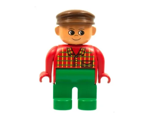 Duplo Figure, Male, Green Legs, Red Top Plaid, Brown Cap Image