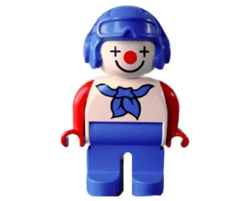 Duplo Figure, Male Clown, Blue Legs, Blue Aviator Helmet, Blue Neckerchief Image