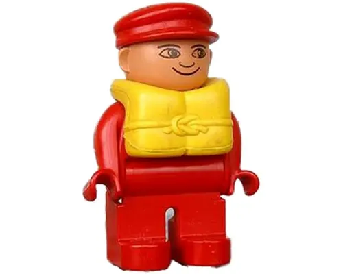 Duplo Figure, Male, Red Legs, Red Top, Life Jacket, Red Cap Image