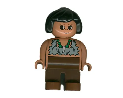 Duplo Figure, Female, Brown Legs, Tooth Necklace Pattern, Black Hair (Cavewoman) Image