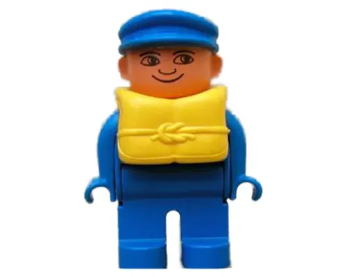 Duplo Figure, Male, Blue Legs, Blue Top, Life Jacket, Blue Cap Image