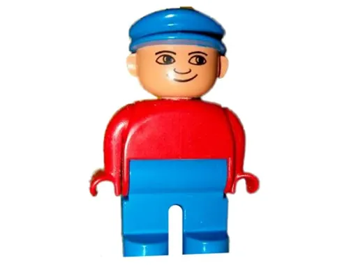 Duplo Figure, Male, Blue Legs, Red Top, Blue Cap Image