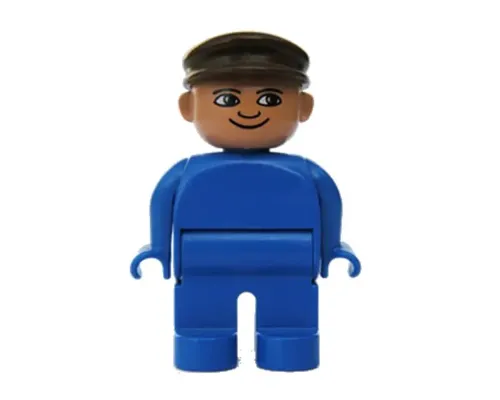 Duplo Figure, Male, Blue Legs, Blue Top, Brown Cap Image