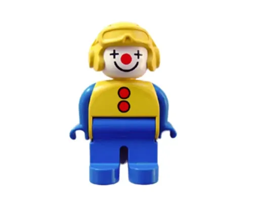 Duplo Figure, Male Clown, Blue Legs, Yellow Aviator Helmet Image