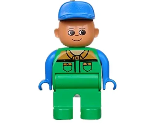 Duplo Figure, Male, Green Legs, Green Work Suit, Blue Arms, Blue Hat (4171006) Image