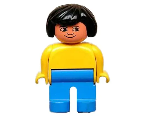 Duplo Figure, Female, Blue Legs, Yellow Blouse, Black Hair Image