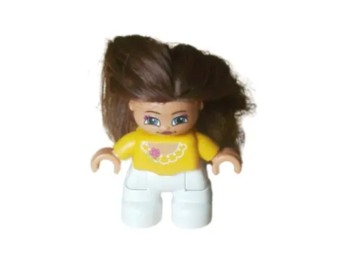 Duplo Figure Lego Ville, Child Girl, White Legs, Orange Top, Brown Hair (Princess) Image