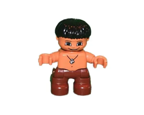 Duplo Figure Lego Ville, Child Boy, Reddish Brown Legs, Black Hair, Stone Necklace (Caveman) (4515402) Image