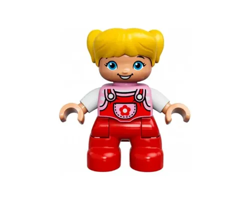 Duplo Figure Lego Ville, Child Girl, Red Legs, Bright Pink Top with Flower on Pocket, White Arms, Yellow Hair (6188842) Image