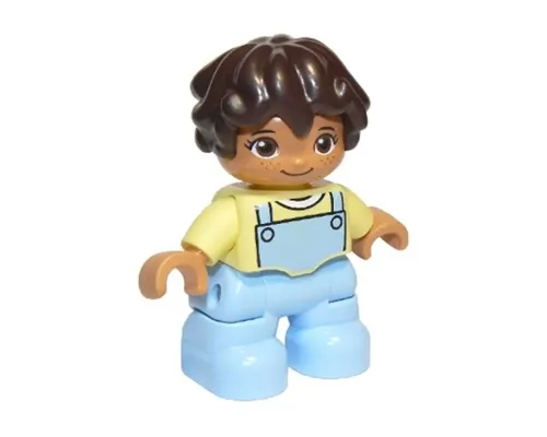 Duplo Figure Lego Ville, Child Girl, Bright Light Blue Legs, Bright Light Yellow Top, Dark Brown Hair Image