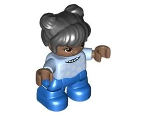 Duplo Figure Lego Ville, Child Girl, Blue Legs, Bright Light Blue Top with White Snowflakes, Reddish Brown Eyes, Black Hair (6397614) Image