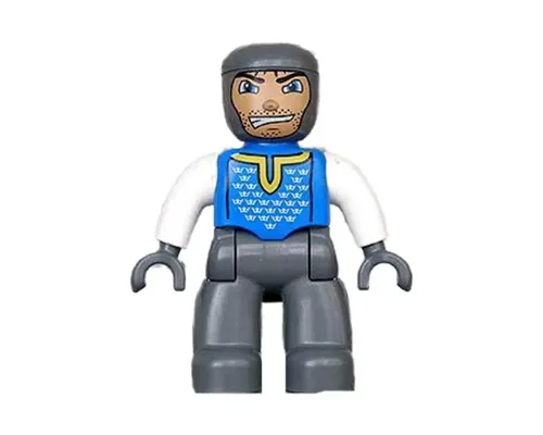 Duplo Figure Lego Ville, Male Castle, Dark Bluish Gray Legs, Blue Chest, Dark Bluish Gray Arms, White Hands Image