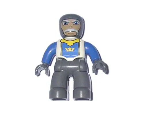 Duplo Figure Lego Ville, Male Castle, Dark Bluish Gray Legs, White Chest, Blue Arms, Dark Bluish Gray Hands Image