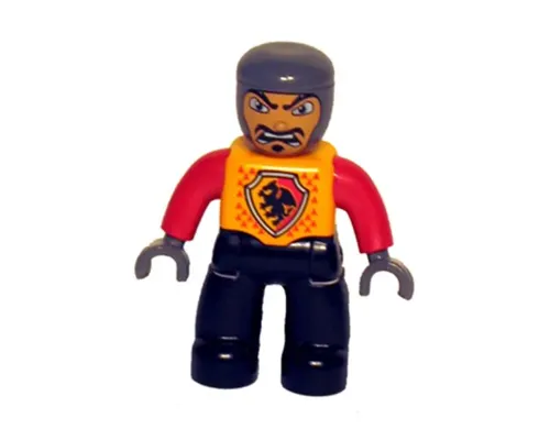 Duplo Figure Lego Ville, Male Castle, Black Legs, Bright Light Orange Chest, Red Arms, Dark Bluish Gray Hands, Open Mouth Image