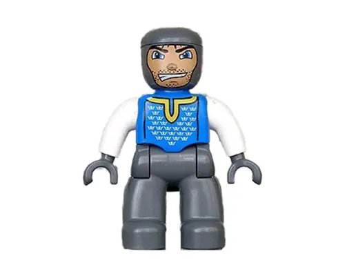 Duplo Figure Lego Ville, Male Castle, Dark Bluish Gray Legs, Blue Chest, White Arms, Dark Bluish Gray Hands Image