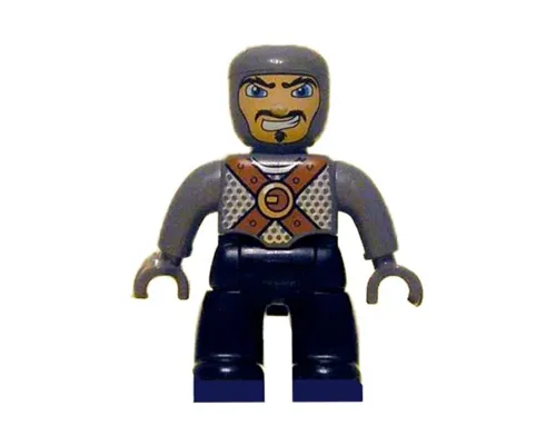 Duplo Figure Lego Ville, Male Castle, Black Legs, Dark Bluish Gray Chest with Brown Belts, Dark Bluish Gray Arms, Dark Bluish Gray Hands Image