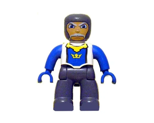 Duplo Figure Lego Ville, Male Castle, Dark Bluish Gray Legs, White Chest, Blue Arms, Blue Hands Image