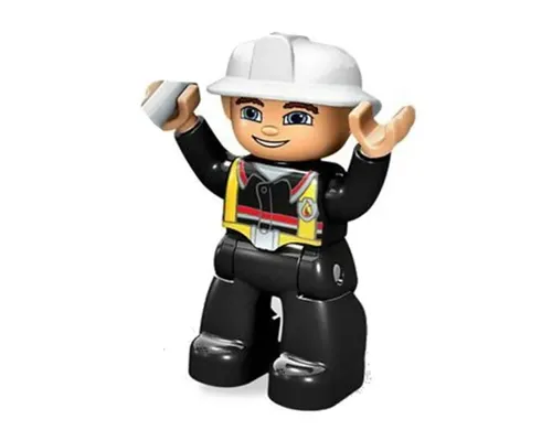 Duplo Figure Lego Ville, Male Fireman, Black Legs, Nougat Hands, Silver Helmet, Blue Eyes (4558027) Image