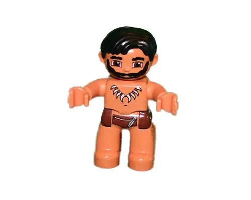 Duplo Figure Lego Ville, Male, Nougat Legs, Reddish Brown Hips, Black Hair, Animal Tooth / Claw Necklace, Black Beard (Caveman) Image