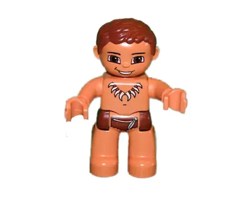 Duplo Figure Lego Ville, Male, Nougat Legs, Reddish Brown Hips, Reddish Brown Hair, Animal Tooth / Claw Necklace (Caveman) Image