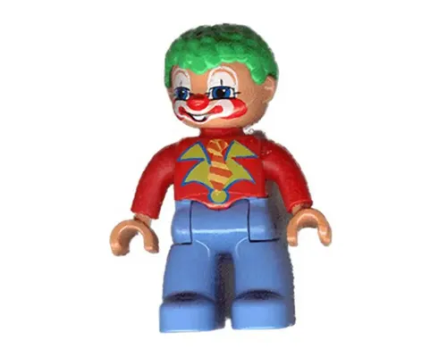 Duplo Figure Lego Ville, Male Clown, Medium Blue Legs, Red Top, Green Hair Image