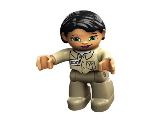 Duplo Figure Lego Ville, Female, Dark Tan Legs, Tan Top, Black Hair (Zoo Keeper) Image