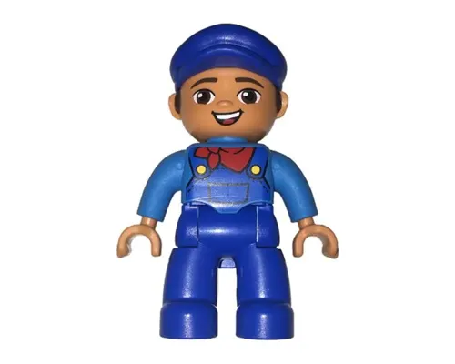 Duplo Figure Lego Ville, Male, Blue Legs, Dark Azure Shirt with Blue Overalls and Red Neckerchief Pattern, Blue Cap (6273563) Image