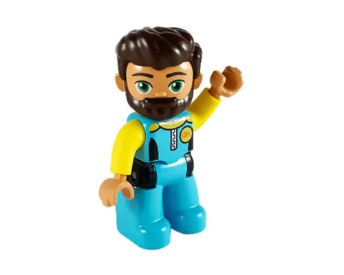 Duplo Figure Lego Ville, Male, Medium Azure Diving Suit, Yellow Arms, Dark Brown Hair, Beard (6264273) Image