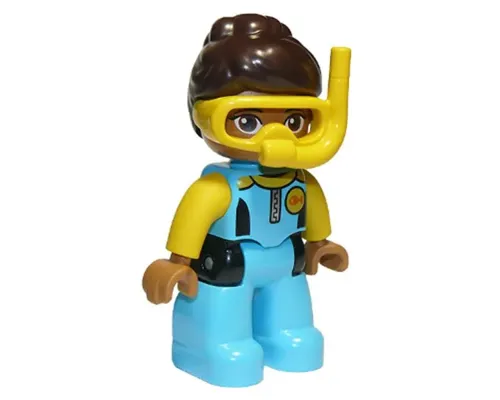 Duplo Figure Lego Ville, Female, Medium Azure Diving Suit, Yellow Arms, Dark Brown Hair, Yellow Diving Mask (6270381) Image