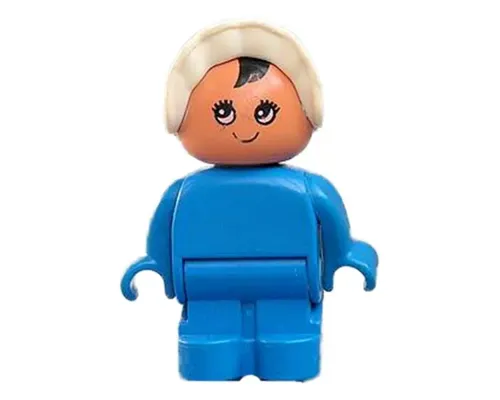 Duplo Figure, Child Type 1 Baby, Blue Legs, Blue Body, White Bonnet Image