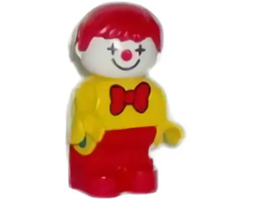 Duplo Figure, Child Type 1 Boy, Red Legs, Yellow Top With Red Bow Tie, Red Hair (Clown) Image