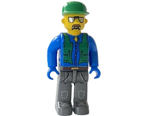 Construction Worker with Blue Shirt, Green Vest and Cap, Sunglasses and Moustache Image