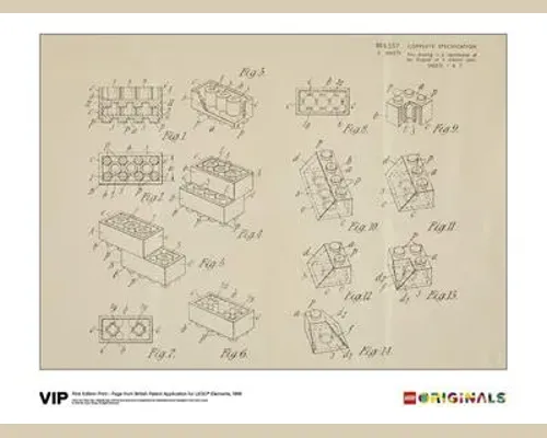 First Edition Print - Page from British Patent Application for LEGO Elements, 1968 Image