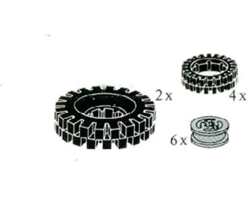 6 Wheel Hubs and Tyres 24 mm (4) and 43 mm (2) Image