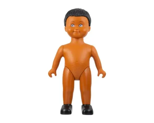 Duplo Figure Doll, Large, without Clothes, Black Male Hair, Dark Orange Body Image