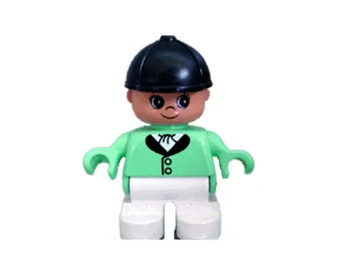 Duplo Figure, Child Type 2 Girl, White Legs, Medium Green Riding Jacket, Black Riding Hat Image