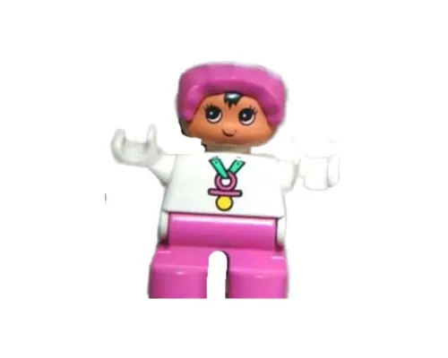 Duplo Figure, Child Type 2 Baby, Dark Pink Legs, White Top, Dark Pink Bonnet Image